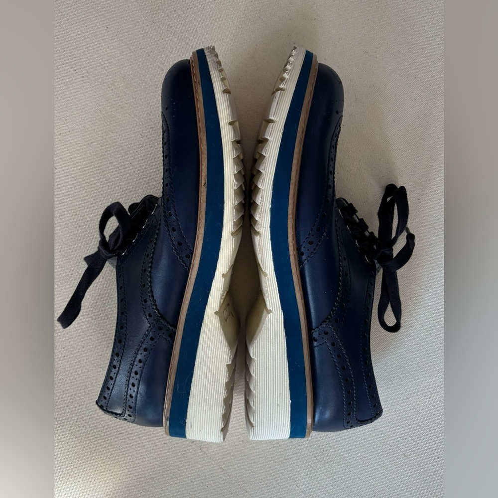 Prada Navy Blue Leather Wingtip Brogue Platform Sneakers 3E5400 Sz: 39.5 - Picture 5 of 11